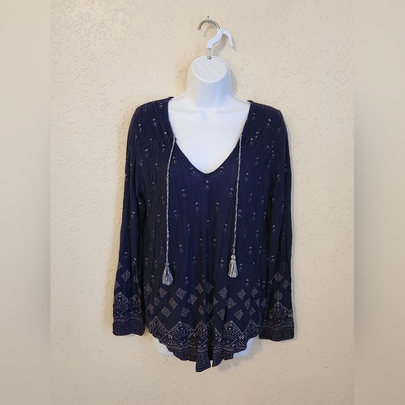 Lucky Brand Bohemian Blouse Navy Size Small ☆NWOT☆ - Picture 2 of 8